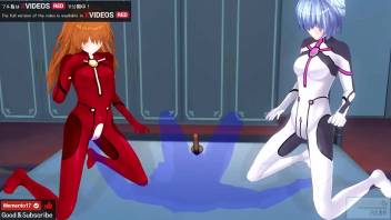 Erotic anime Rei, Asuka and threesome creampie, lesbian included Free sample